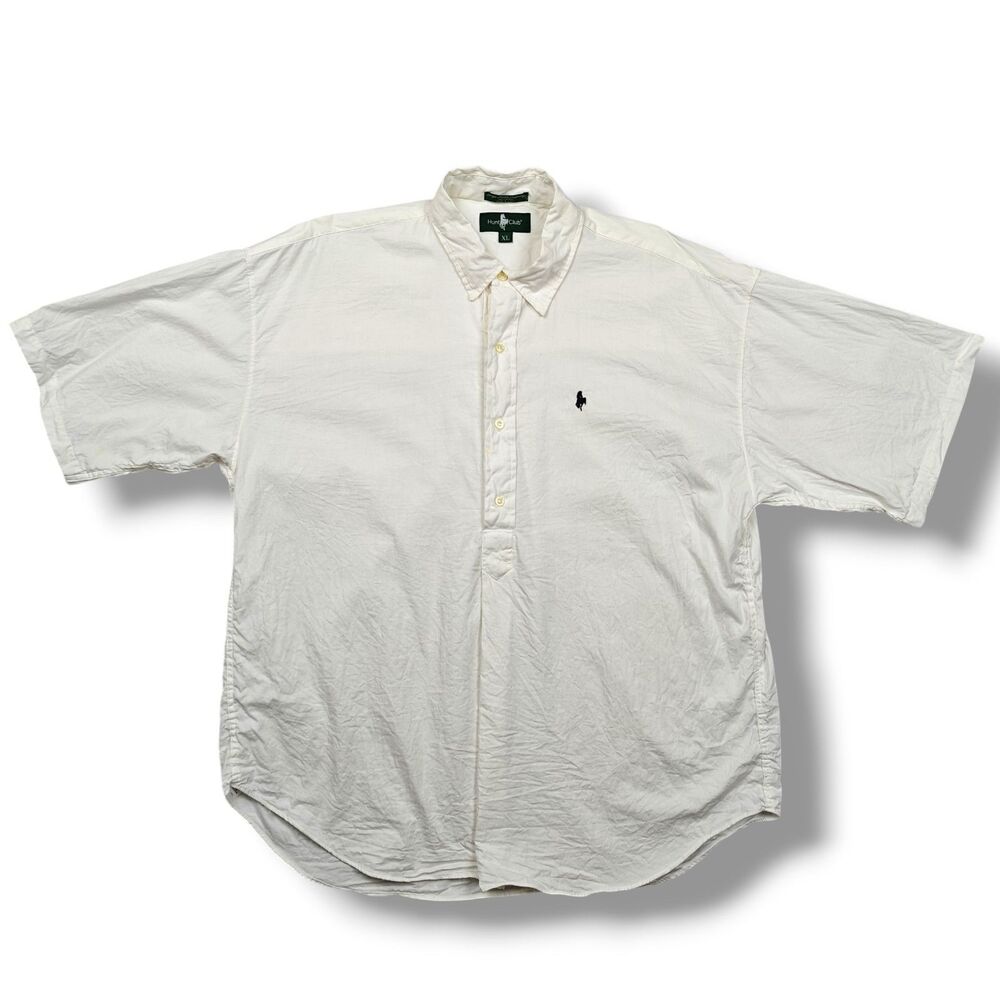 Hunt Club Short Sleeve Shirt Men's XL White 100% Cotton Made in USA Vintage